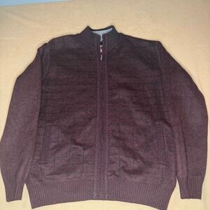 Gioberti Mens Full Zip Cardigan Sweater Burgundy Black Fleece Lined SW-913 XL